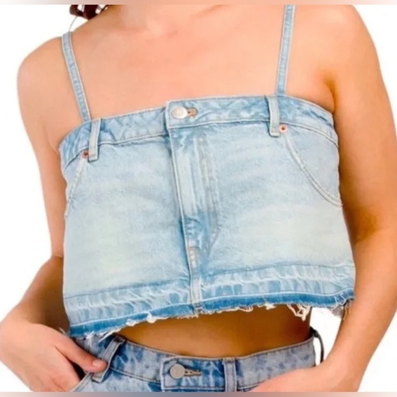 NEW ZARA - Denim Skirt Effect Crop Top - Picture 5 of 8